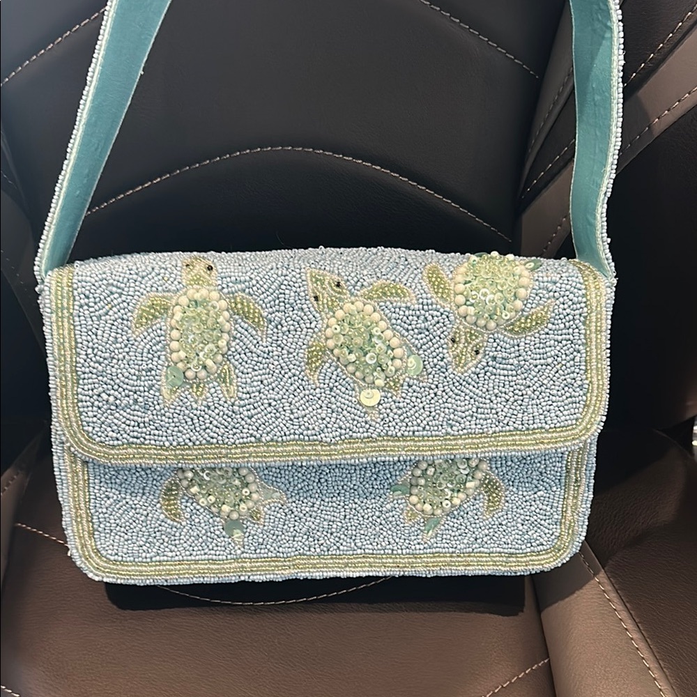Viral Beaded Sea Turtle Design Shoulder Bag